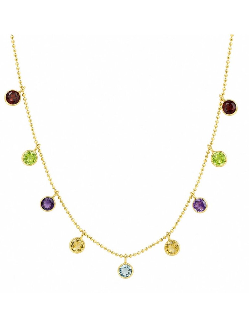 Genuine Multi-Gemstones Necklace 14k Yellow Gold